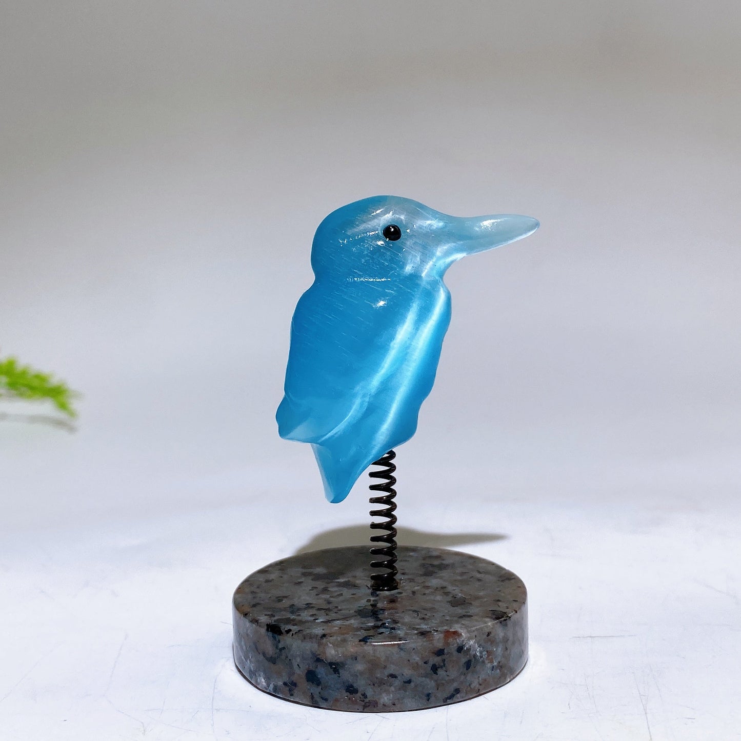 Cat's Eye Hummingbird on Spring with UV Reactive Yooperlite Base Free Form Crystal Healing Bulk Wholesale