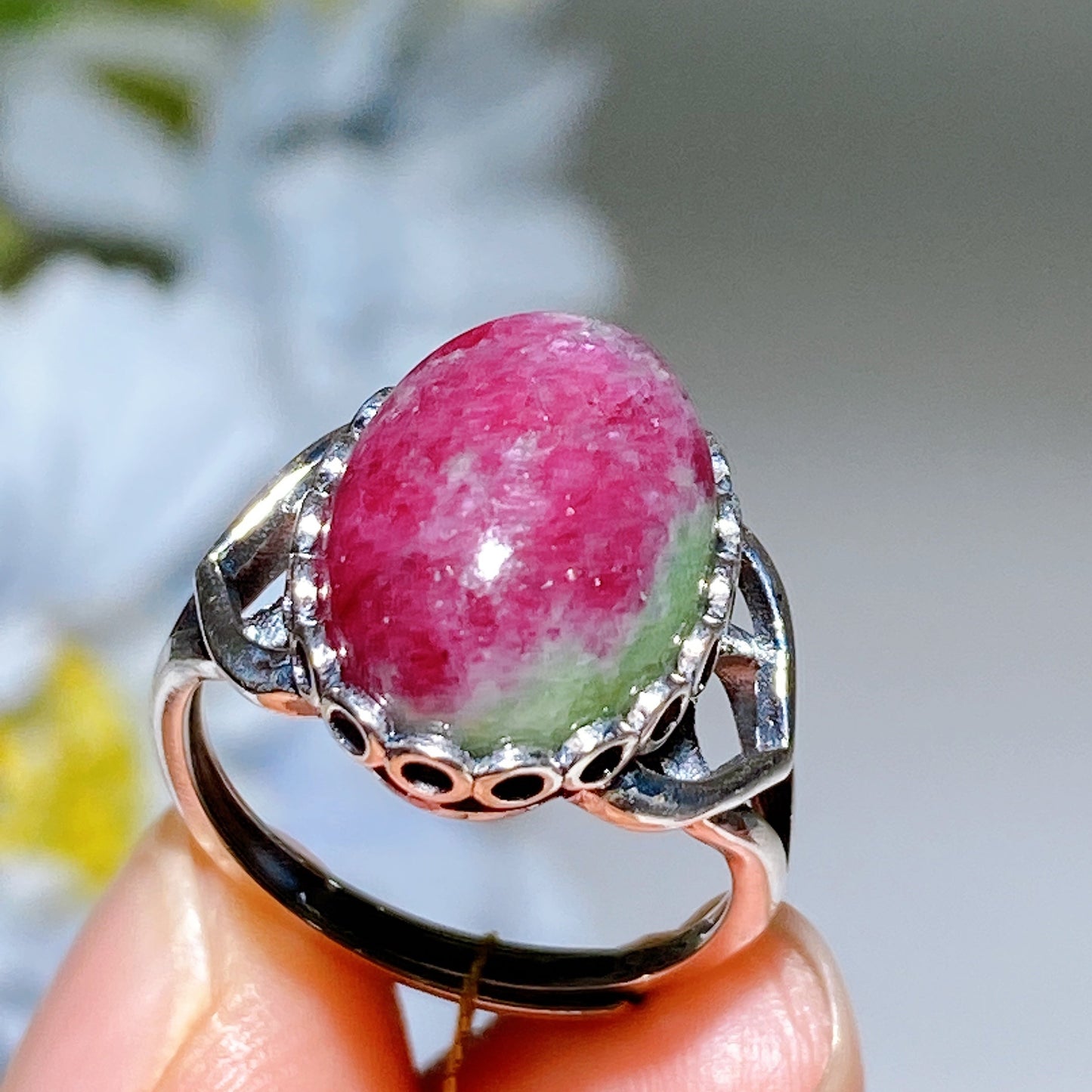 S925 UV Reactive Ruby Ring Crystal Healing Bulk Wholesale