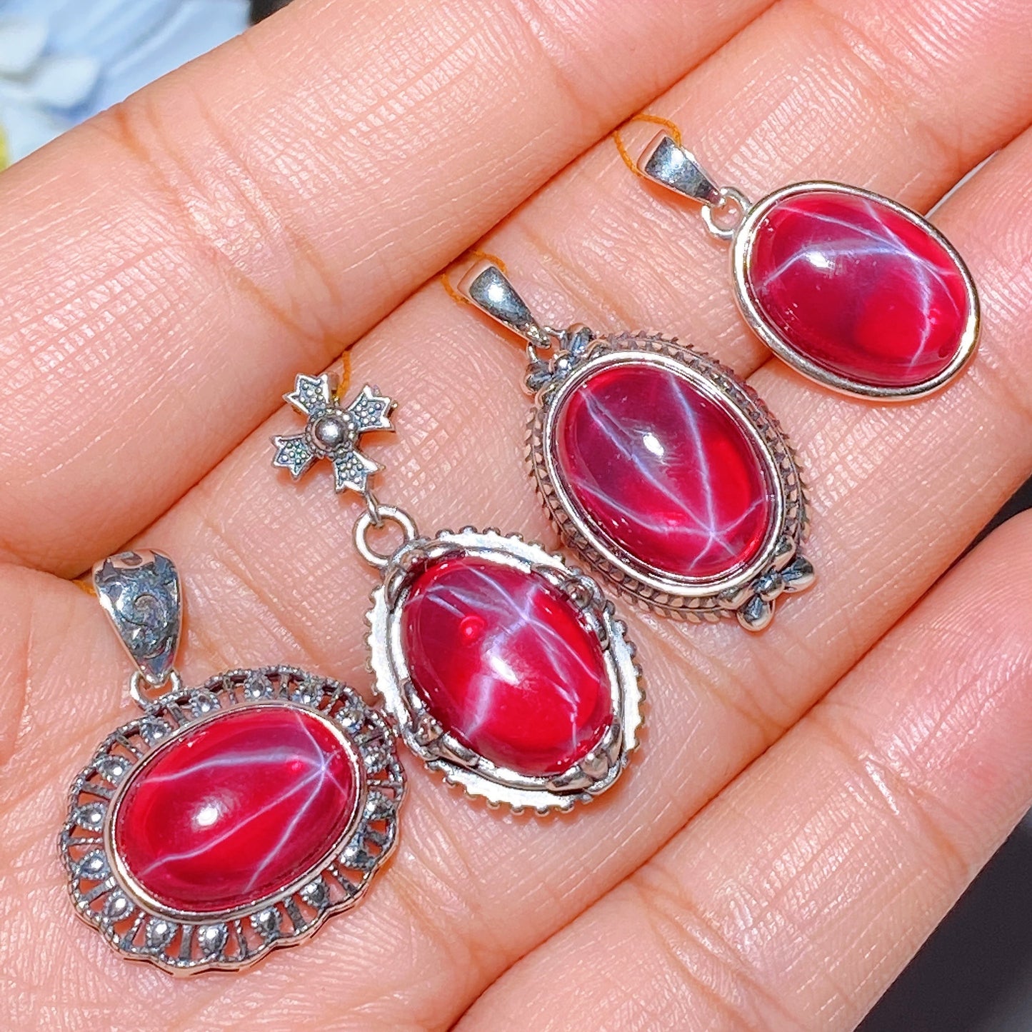 S925 Star Ruby Pendant Crystal Healing Bulk Wholesale