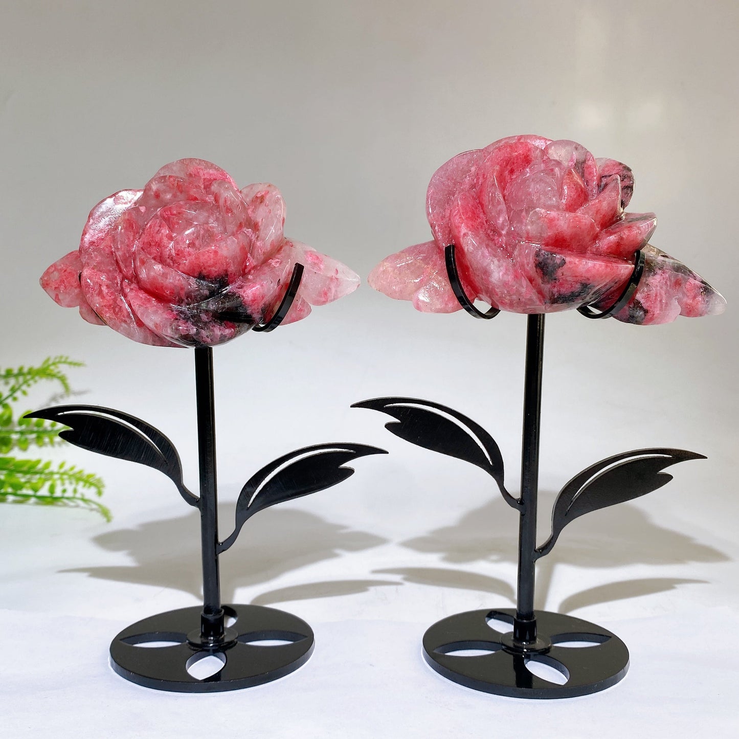 Natural Sakura Rhodonite Peony Flower Carving with Stand Crystal Healing Bulk Wholesale