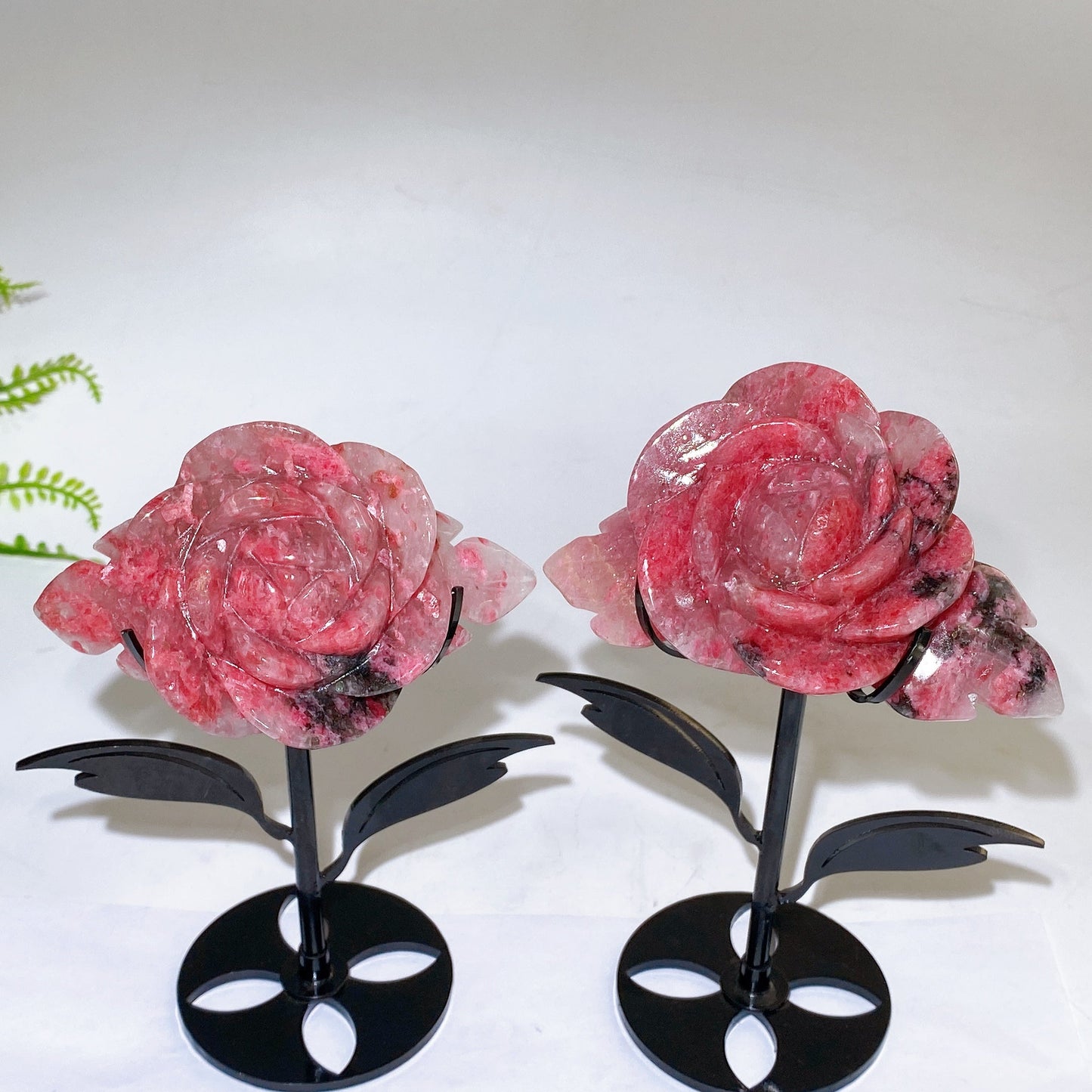 Natural Sakura Rhodonite Peony Flower Carving with Stand Crystal Healing Bulk Wholesale