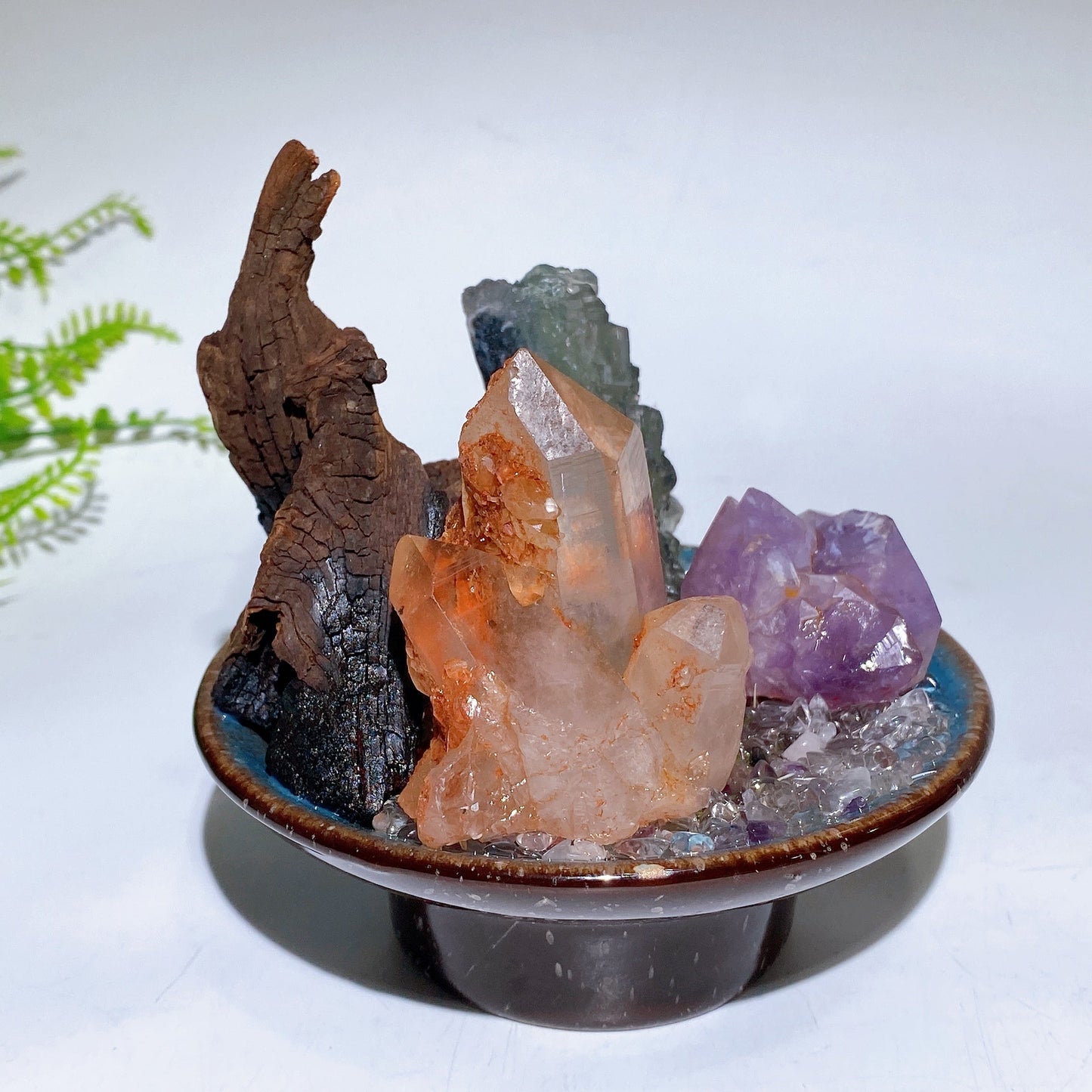 Natural Raw Crystal with Chips Branch in Plate Free Form Crystal Healing Bulk Wholesale