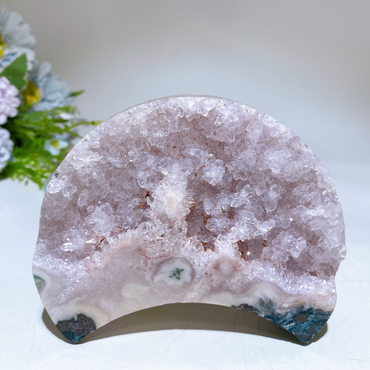 Pink Amethyst Cluster Moon Shape Carving Crystal Healing Bulk Wholesale