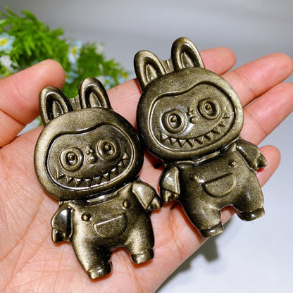 2.9"-3.1" Silver Obsidian Golden Obsidian Labubu Carving Crystal Healing Bulk Wholesale