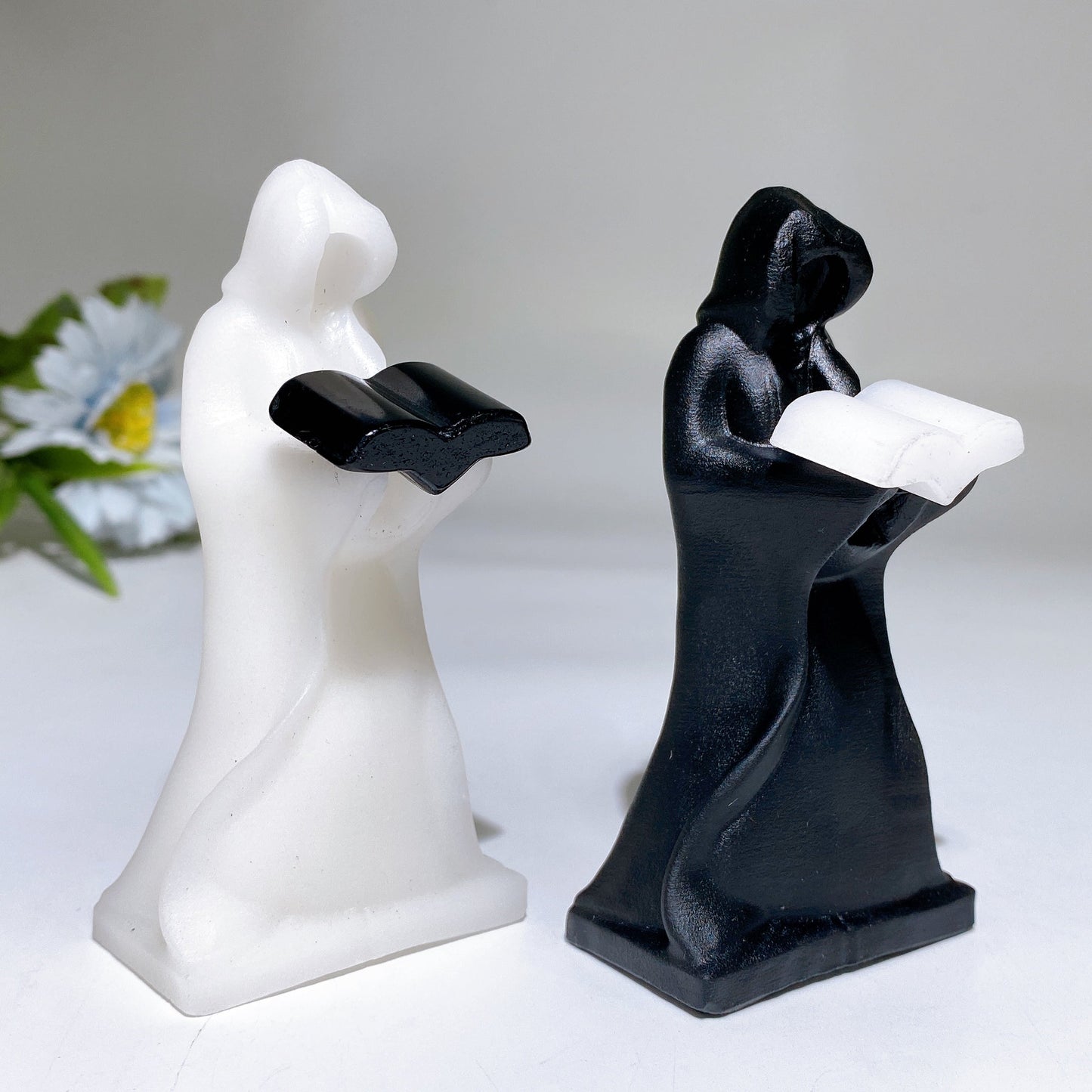 3.8" White Jade Black Obsidian The Death Carving Crystal Healing Bulk Wholesale