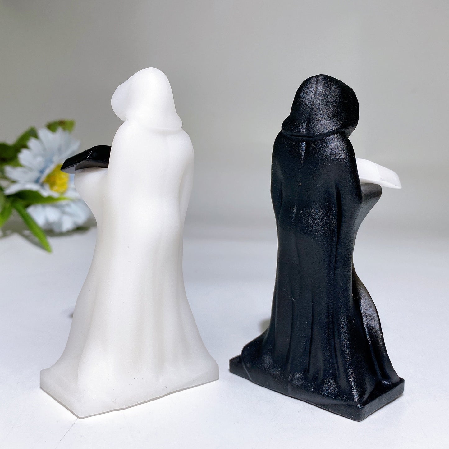 3.8" White Jade Black Obsidian The Death Carving Crystal Healing Bulk Wholesale