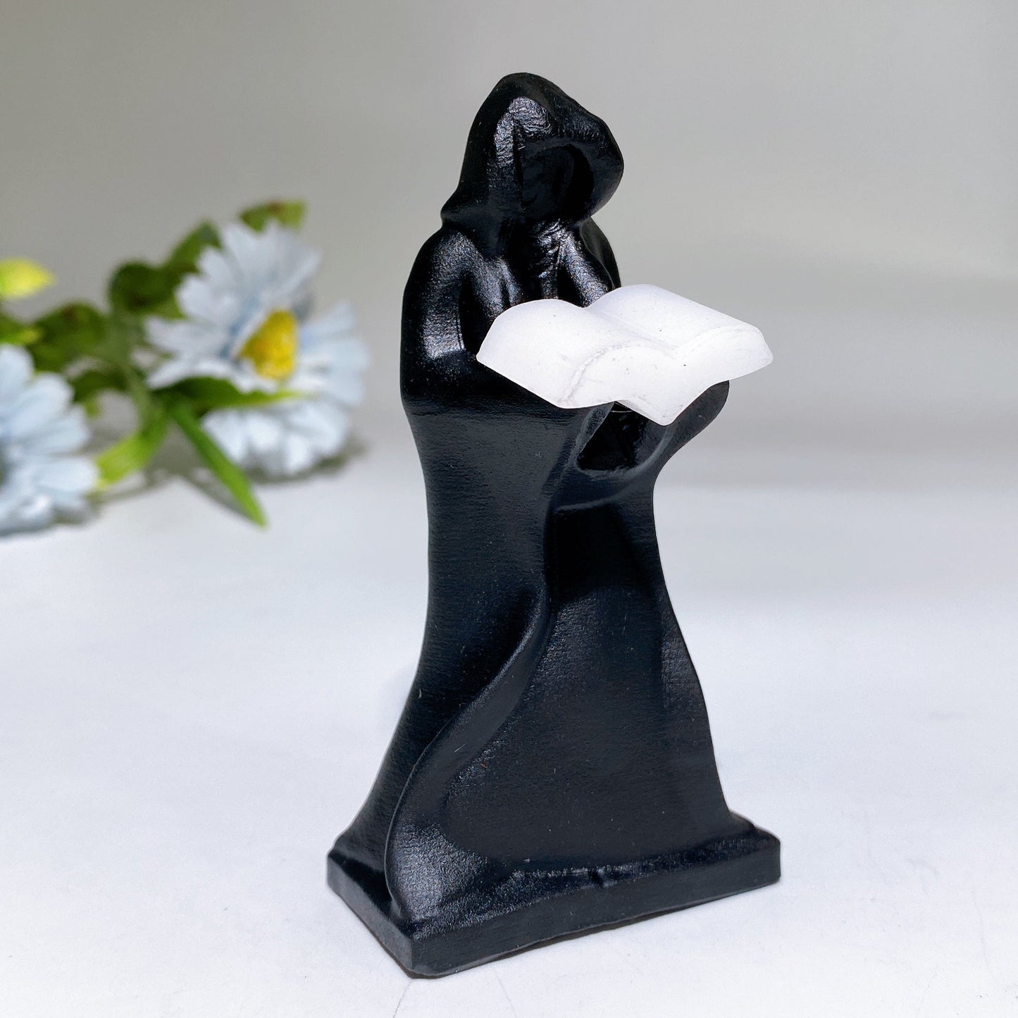 3.8" White Jade Black Obsidian The Death Carving Crystal Healing Bulk Wholesale