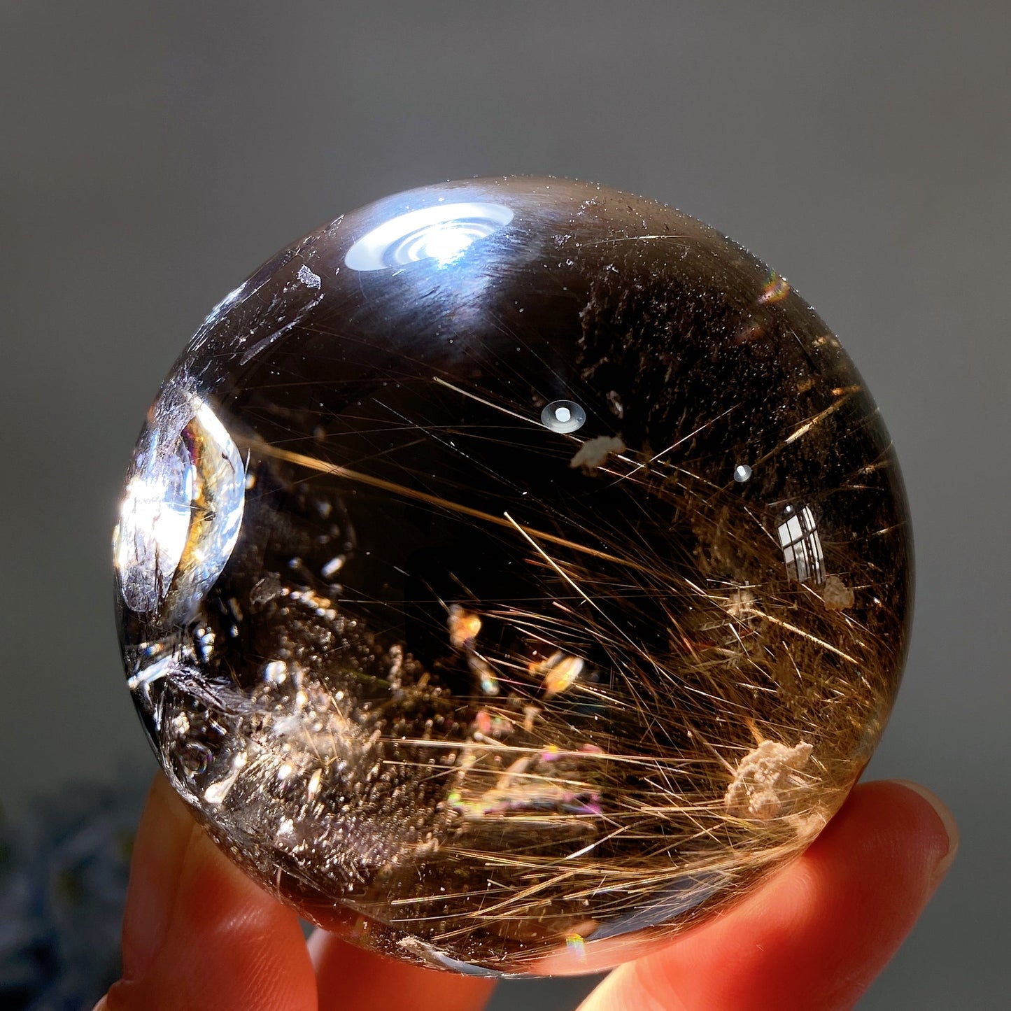 62mm Unique Golden Rutilated in Smoky Quartz Sphere Crystal Healing Bulk Wholesale