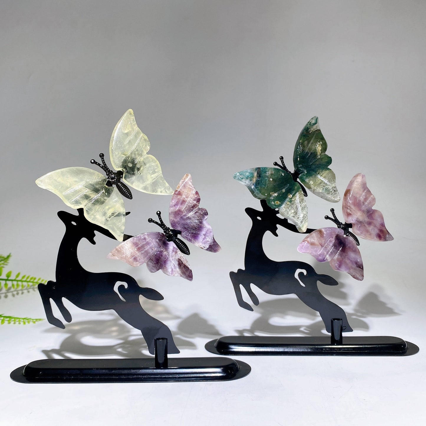 Natural Crystal Butterfly with Metal Deer Free Form Crystal Healing Bulk Wholesale