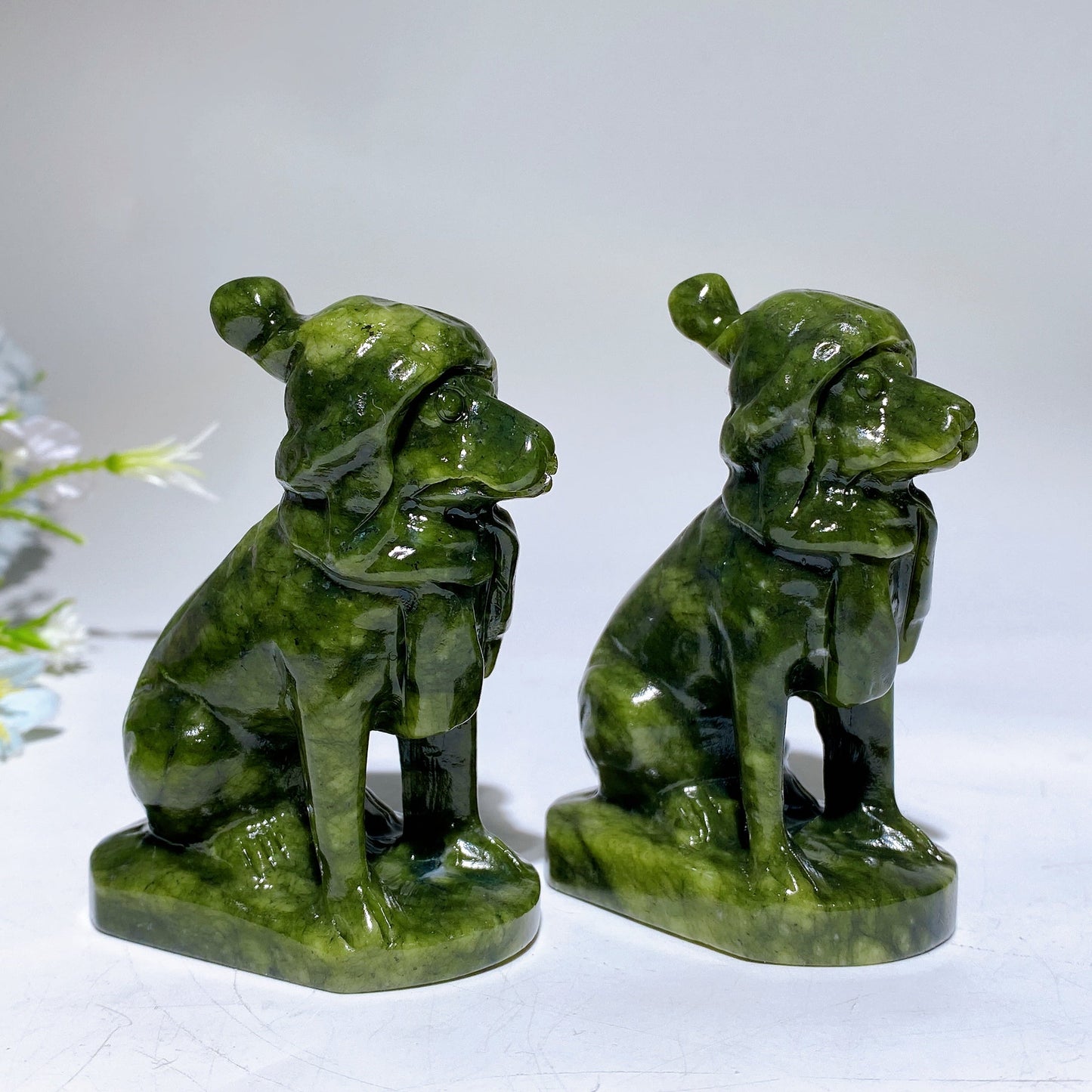 3.2" Serpentine Dog with Christmas Hat Carving Crystal Healing Bulk Wholesale