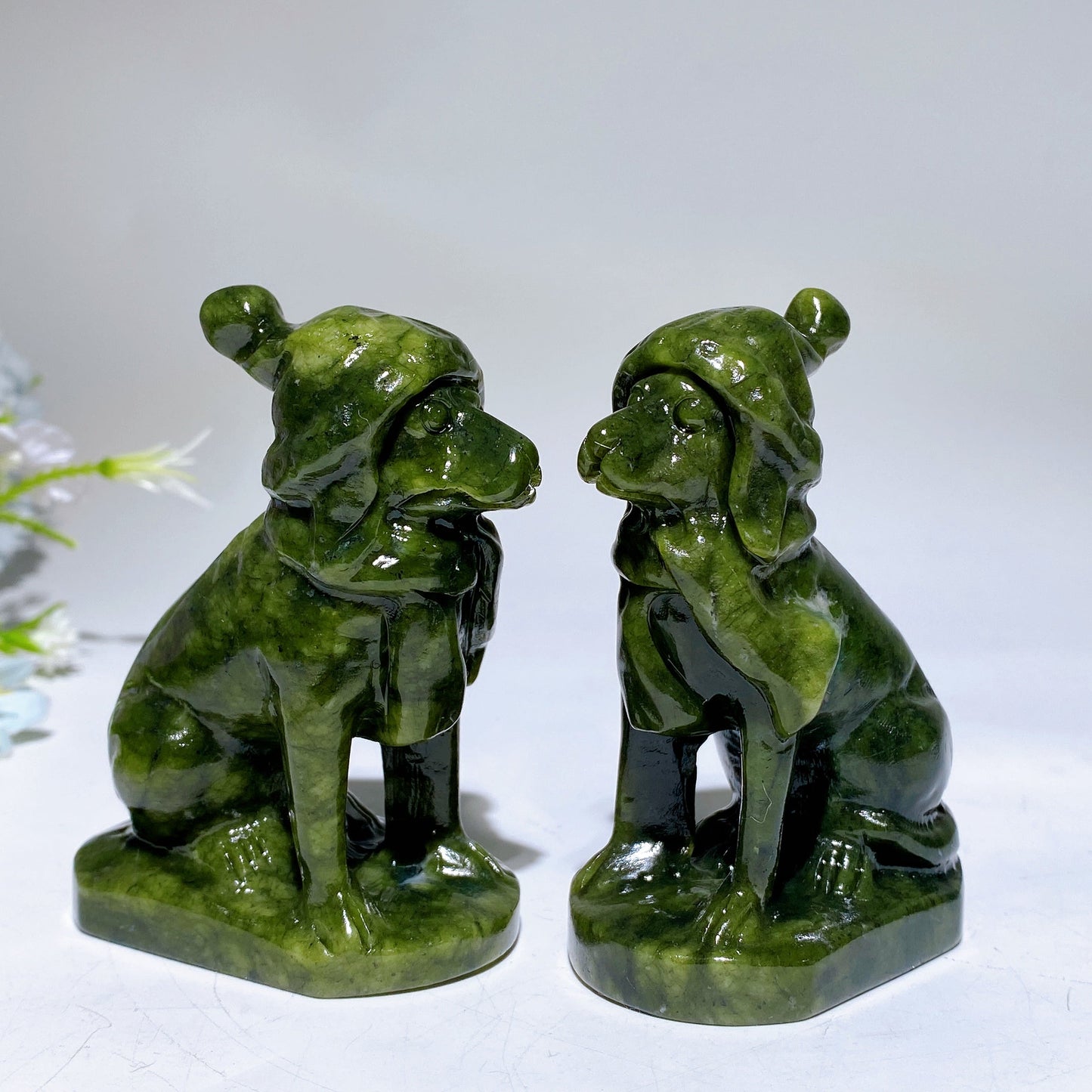 3.2" Serpentine Dog with Christmas Hat Carving Crystal Healing Bulk Wholesale