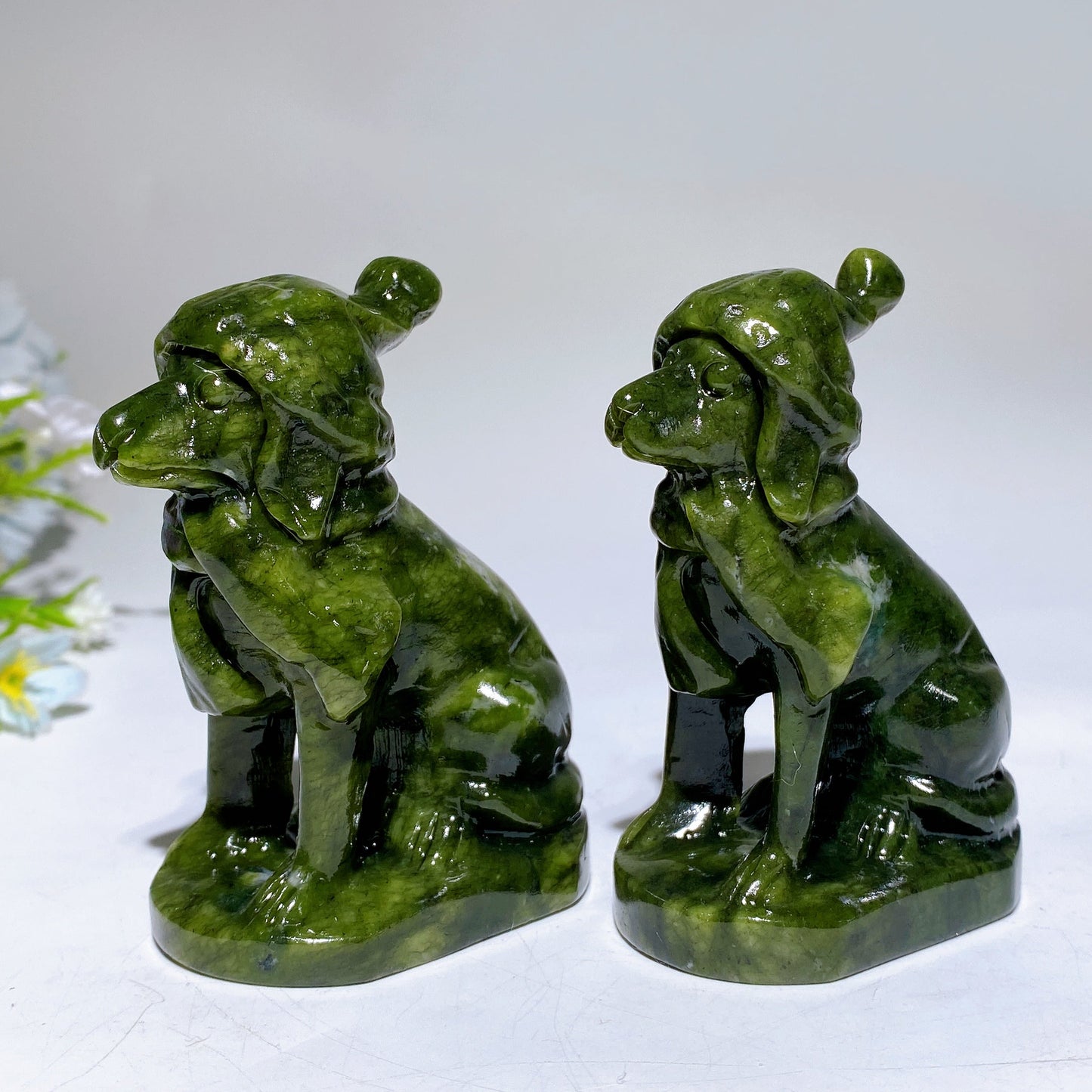 3.2" Serpentine Dog with Christmas Hat Carving Crystal Healing Bulk Wholesale