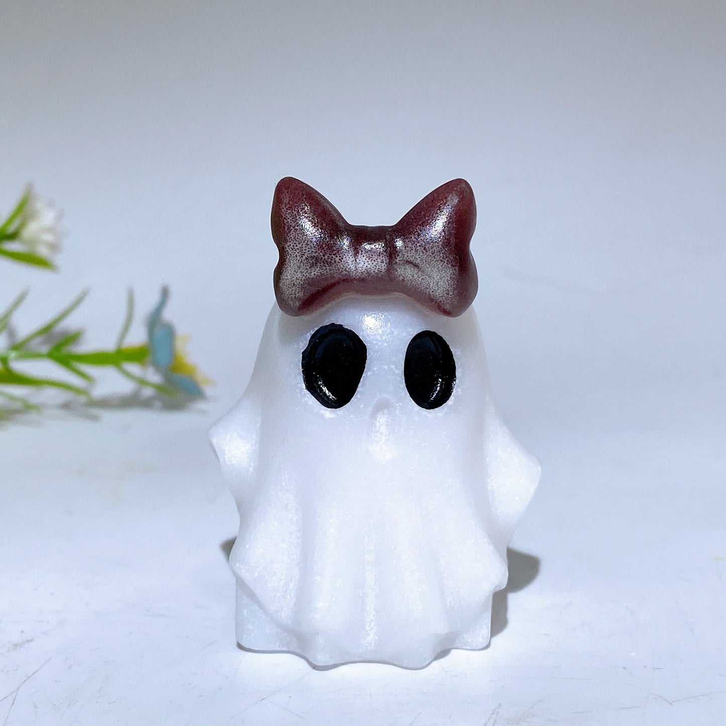 1.8" Natural White Jade Ghost with Bow Halloween Carving Crystal Healing Bulk Wholesale