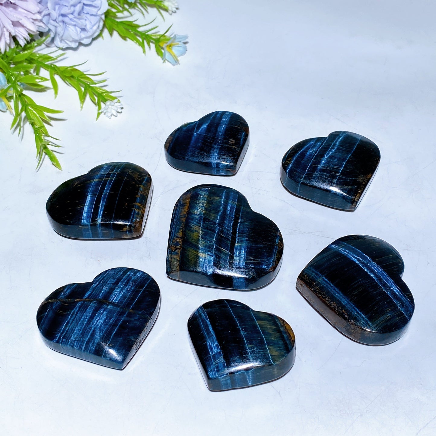 1.5"-2.4" Blue Tiger's Eye Heart Carving Crystal Healing Bulk Wholesale