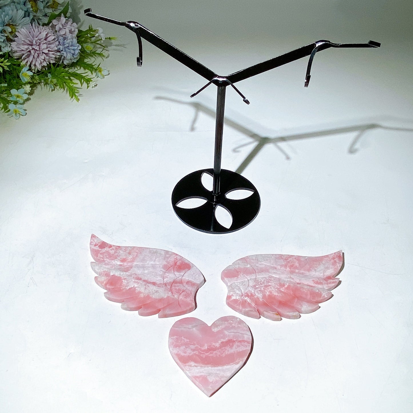 25cm Pink Opal Heart Wings Carving with Stand Crystal Healing Bulk Wholesale
