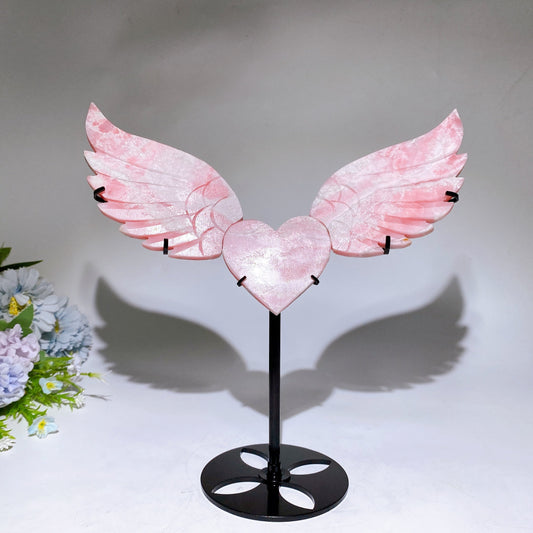 25cm Pink Opal Heart Wings Carving with Stand Crystal Healing Bulk Wholesale