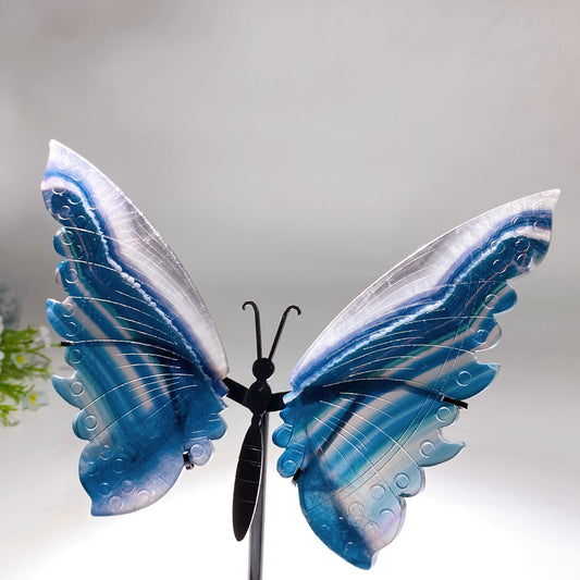 Large Unique Blue Green Fluorite Butterfly Wings Carving with Stand Crystal Healing Bulk Wholesale