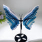 Large Unique Blue Green Fluorite Butterfly Wings Carving with Stand Crystal Healing Bulk Wholesale
