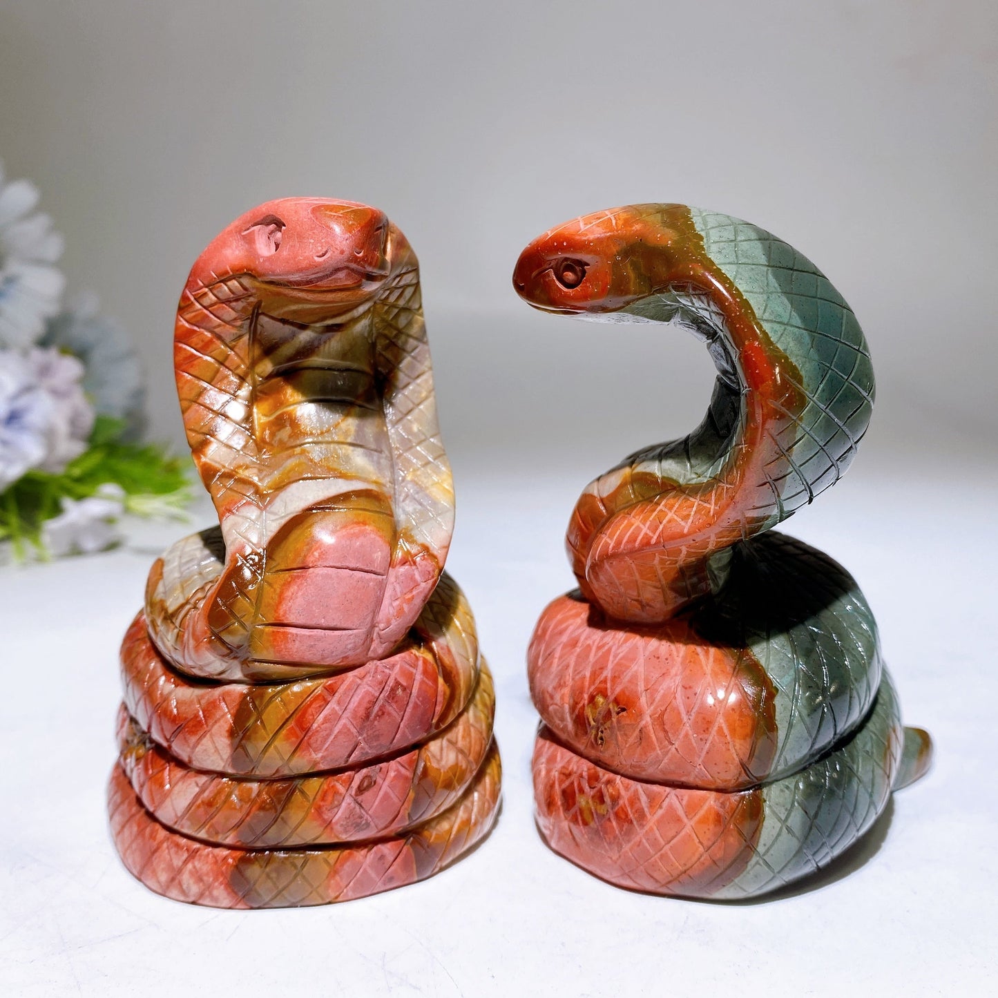 3.7" Polychrome Cobra Snake Carving Crystal Healing Bulk Wholesale