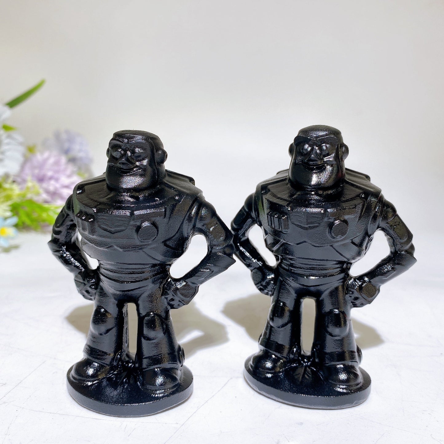 3.4" Black Obsidian Buzz Lightyear Carving Crystal Healing Bulk Wholesale