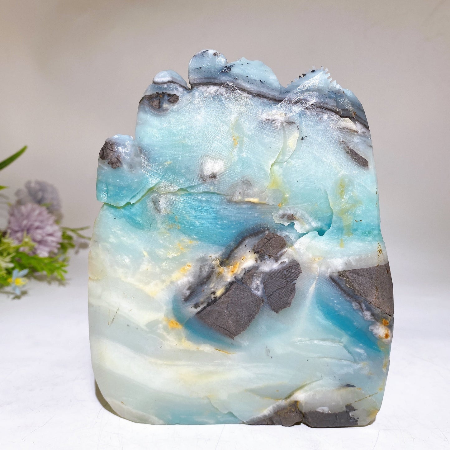 16cm Unique Sky Blue Landscape Scenery Carving Crystal Healing Bulk Wholesale