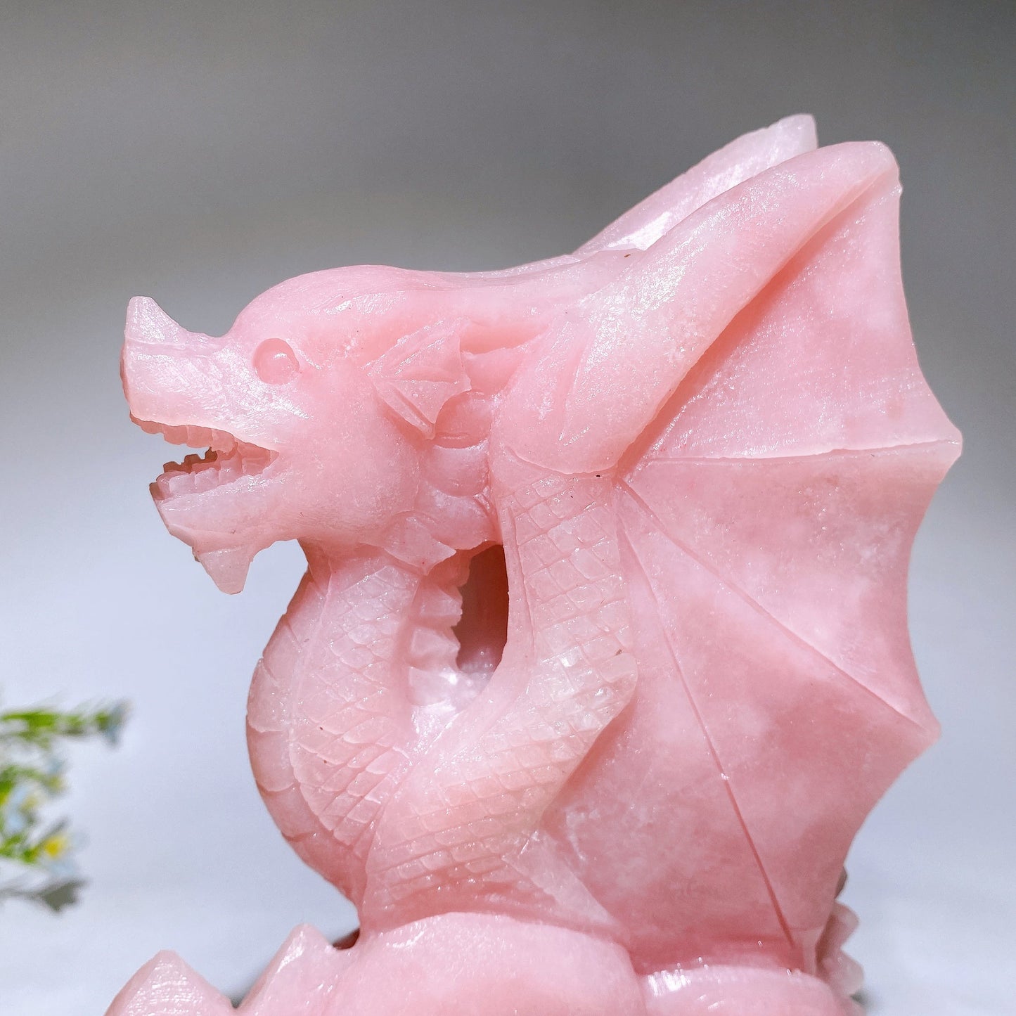 22cm Hand Carved Natural Pink Opal Dragon Castle Crystal Healing Bulk Wholesale