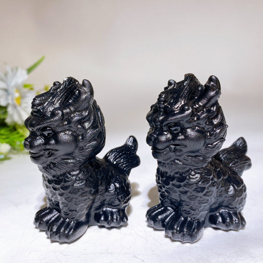 3.1" Black Obsidian Kylin Carving Crystal Healing Bulk Wholesale
