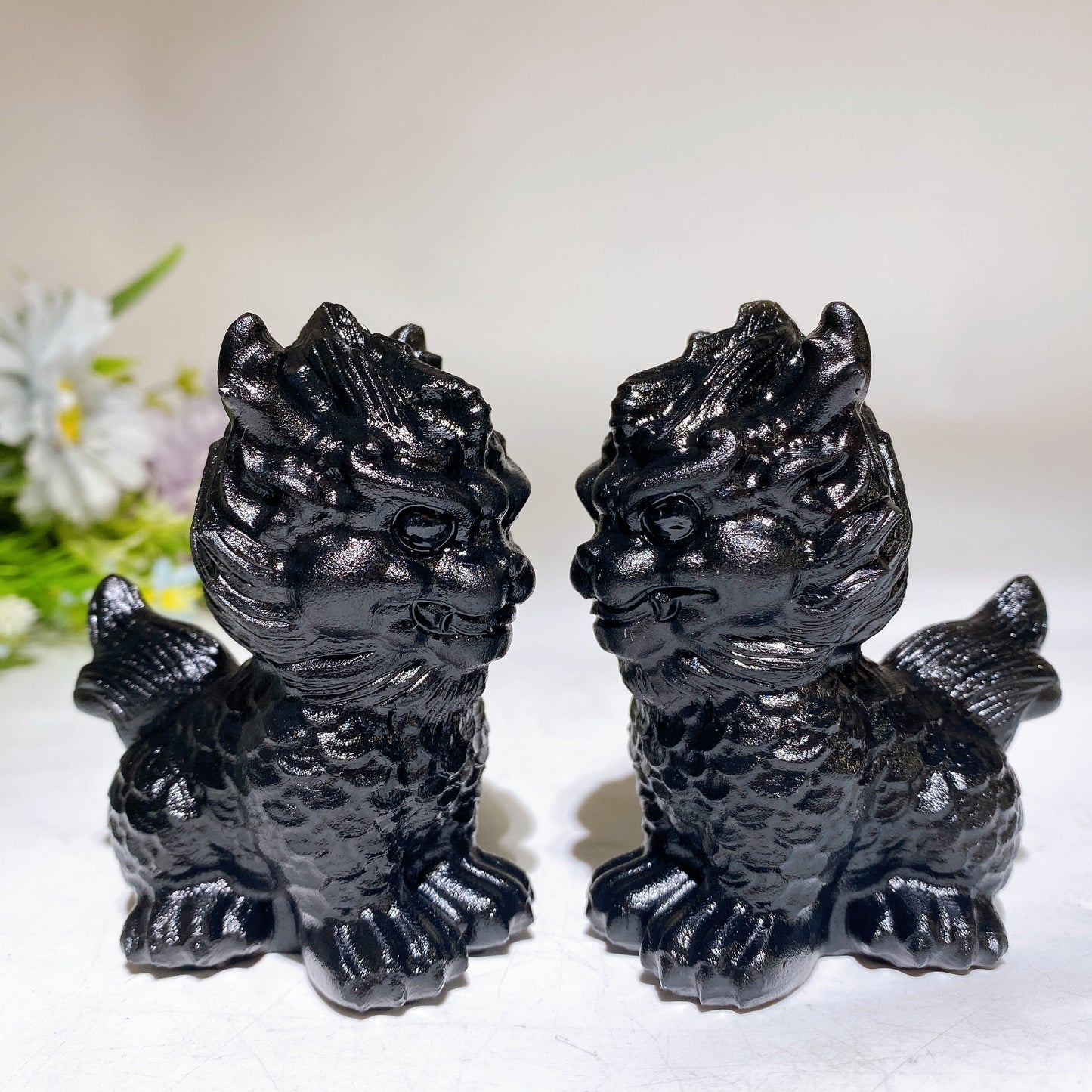 3.1" Black Obsidian Kylin Carving Crystal Healing Bulk Wholesale