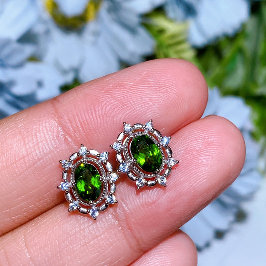 Sterling Silver Diopside Ear Stud Crystal Earrings Bulk Wholesale