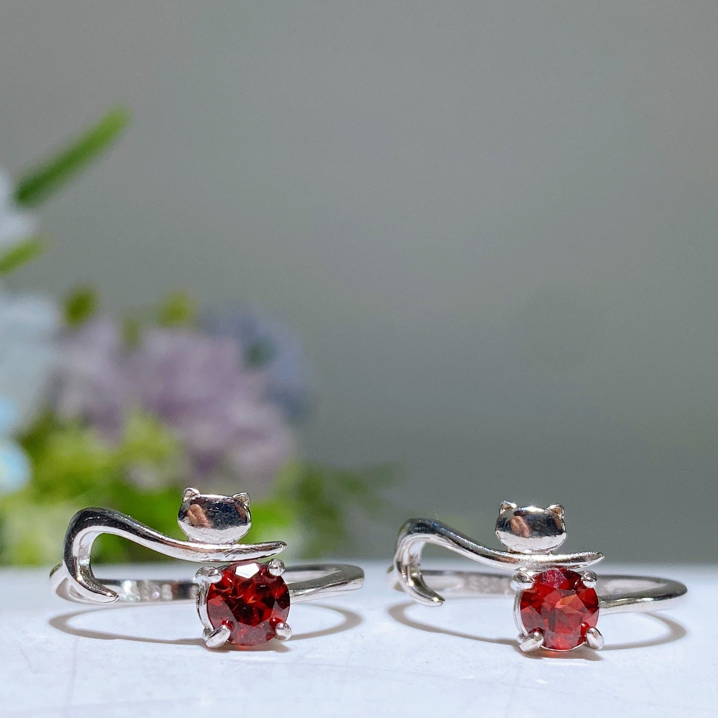 Sterling Silver Cat Design Garnet Ring Crystal Healing Bulk Wholesale