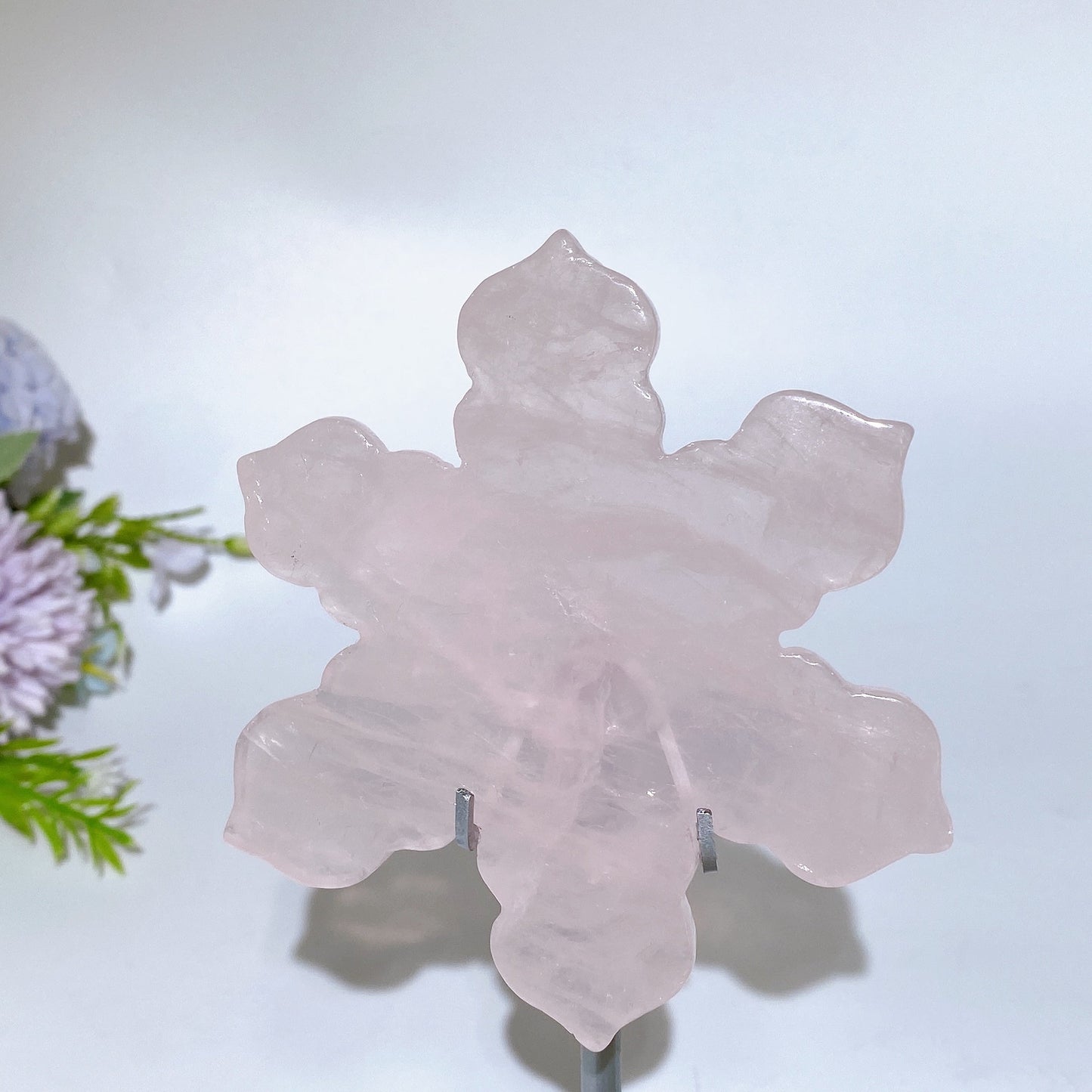 Rose Quartz Clear Quartz Snowflake Carving with Stand Crystal Healing Bulk Wholesale