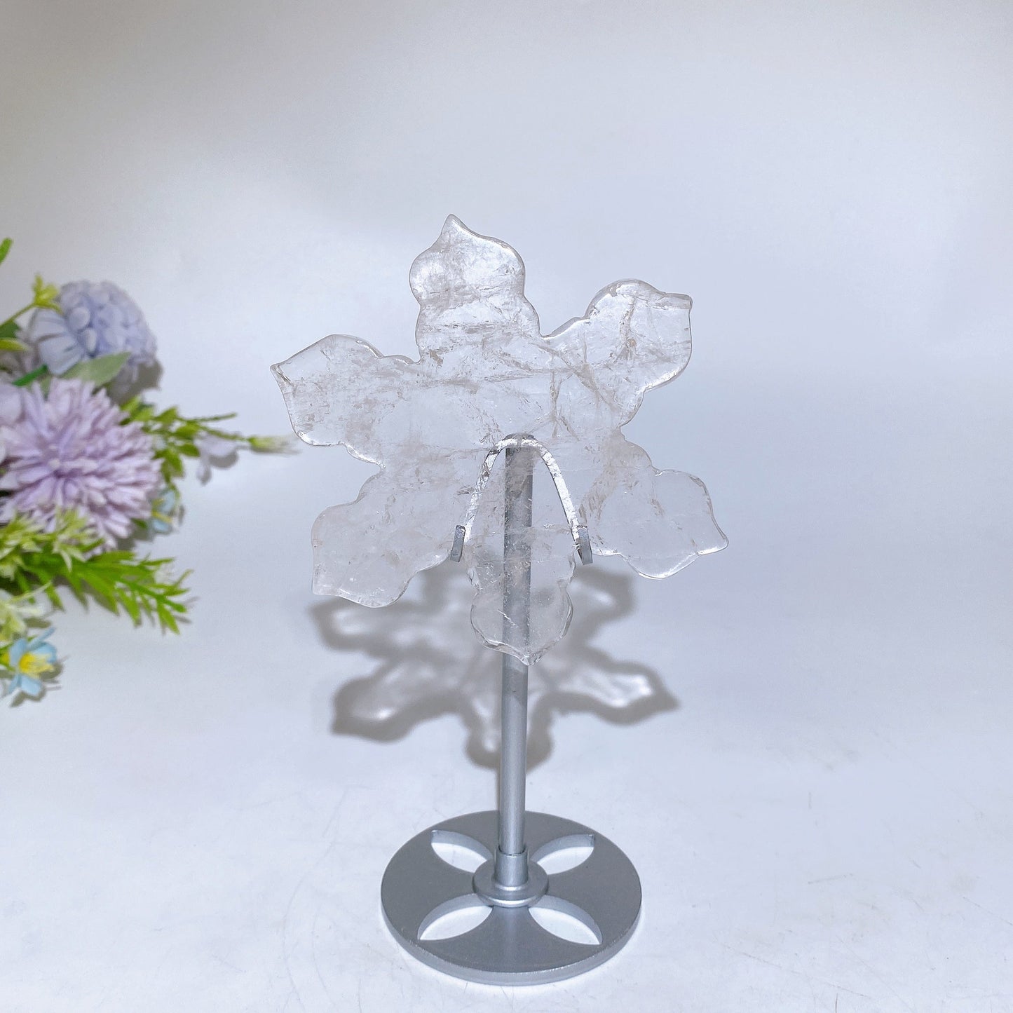 Rose Quartz Clear Quartz Snowflake Carving with Stand Crystal Healing Bulk Wholesale