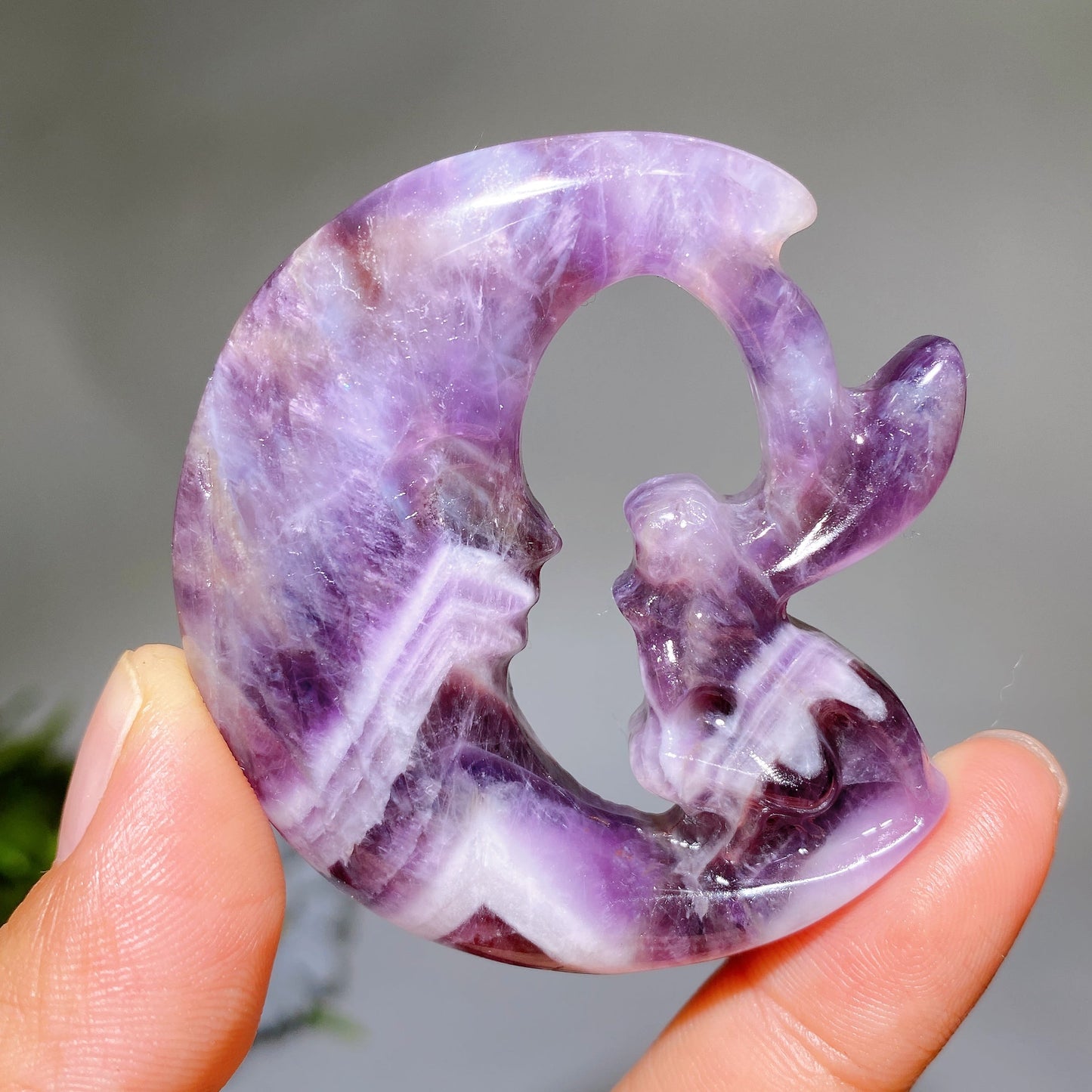 2.3" Dream Amethyst Rose Quartz Moon Fairy Carving Crystal Healing Bulk Wholesale