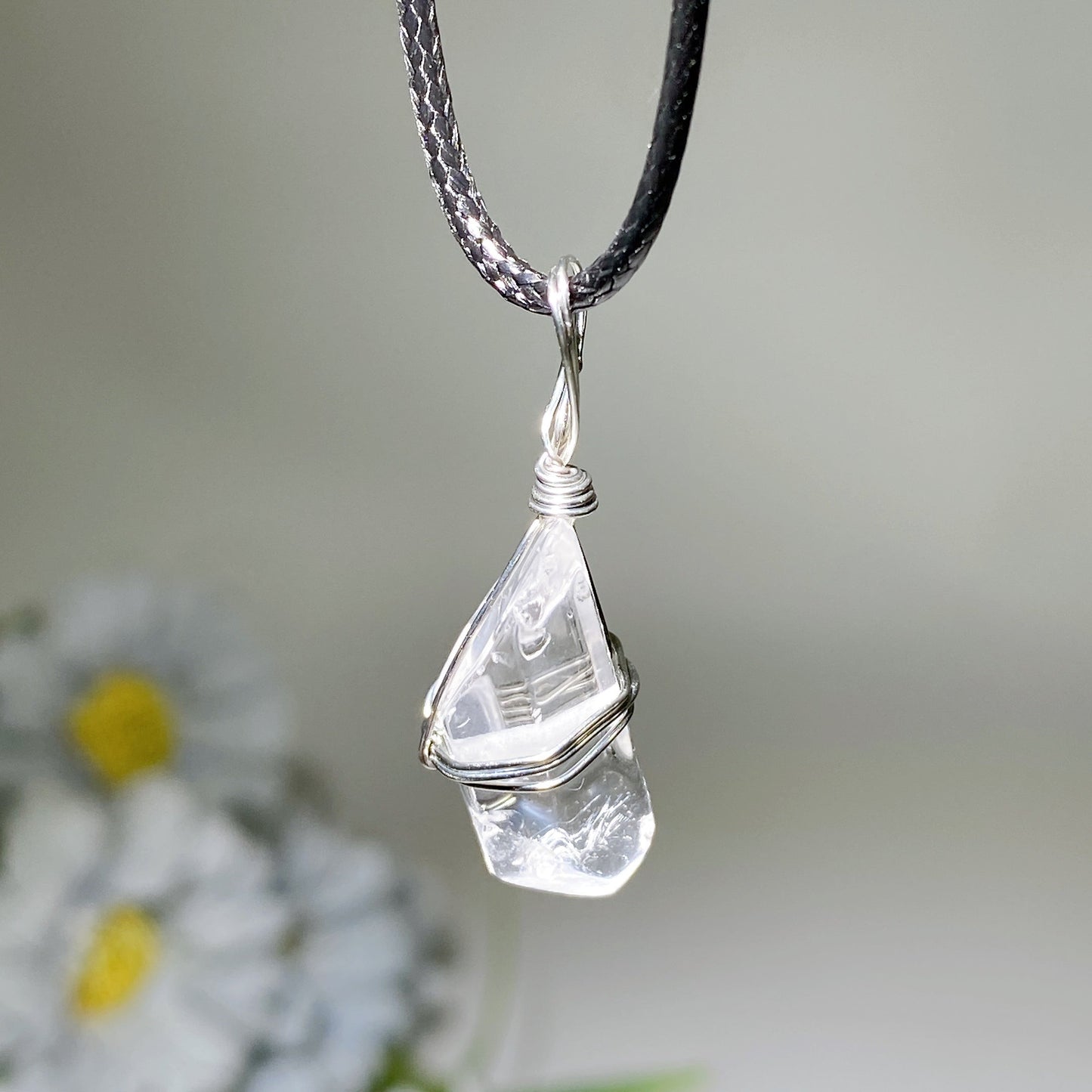 Clear Quartz Point Pendant with Black Cord Crystal Healing Bulk Wholesale