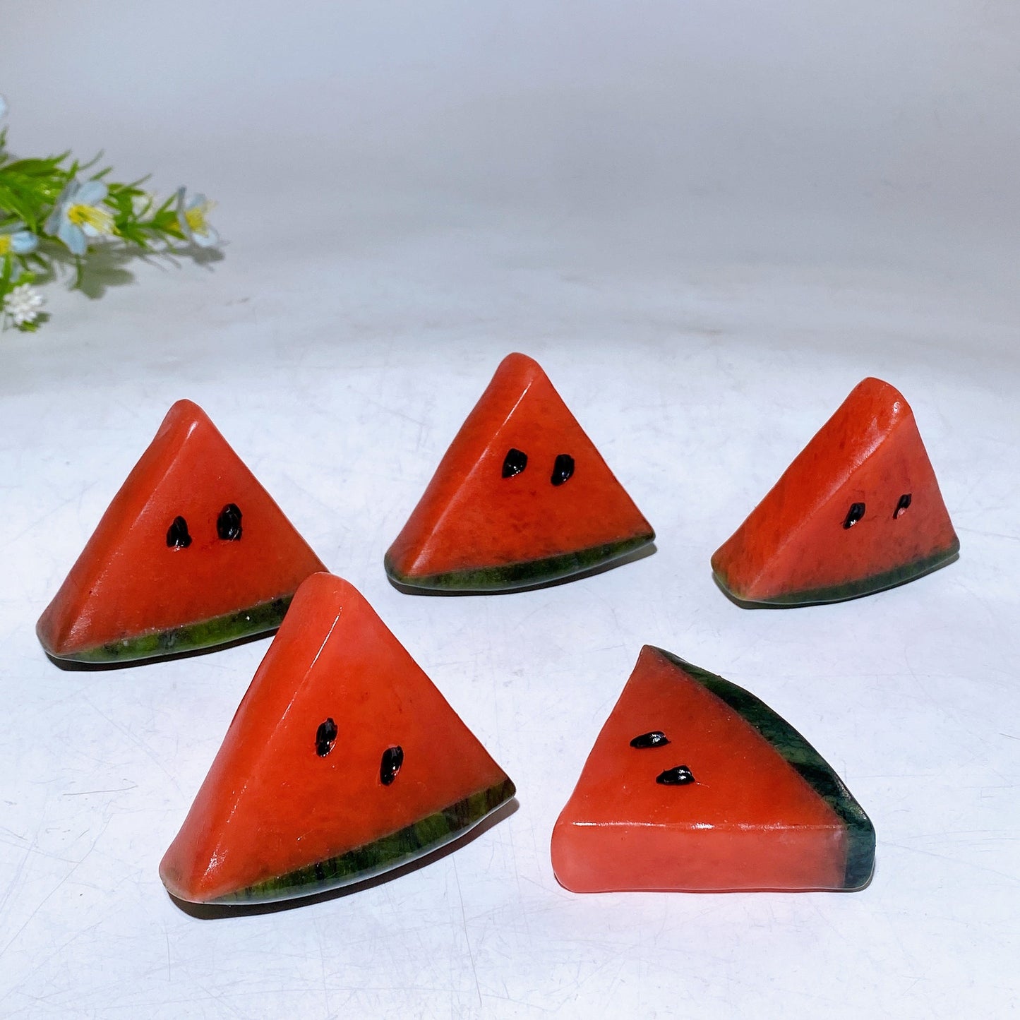 2.4" Red Smelting Serpentine Watermalon Slice Fruit Carving Crystal Healing Bulk Wholesale