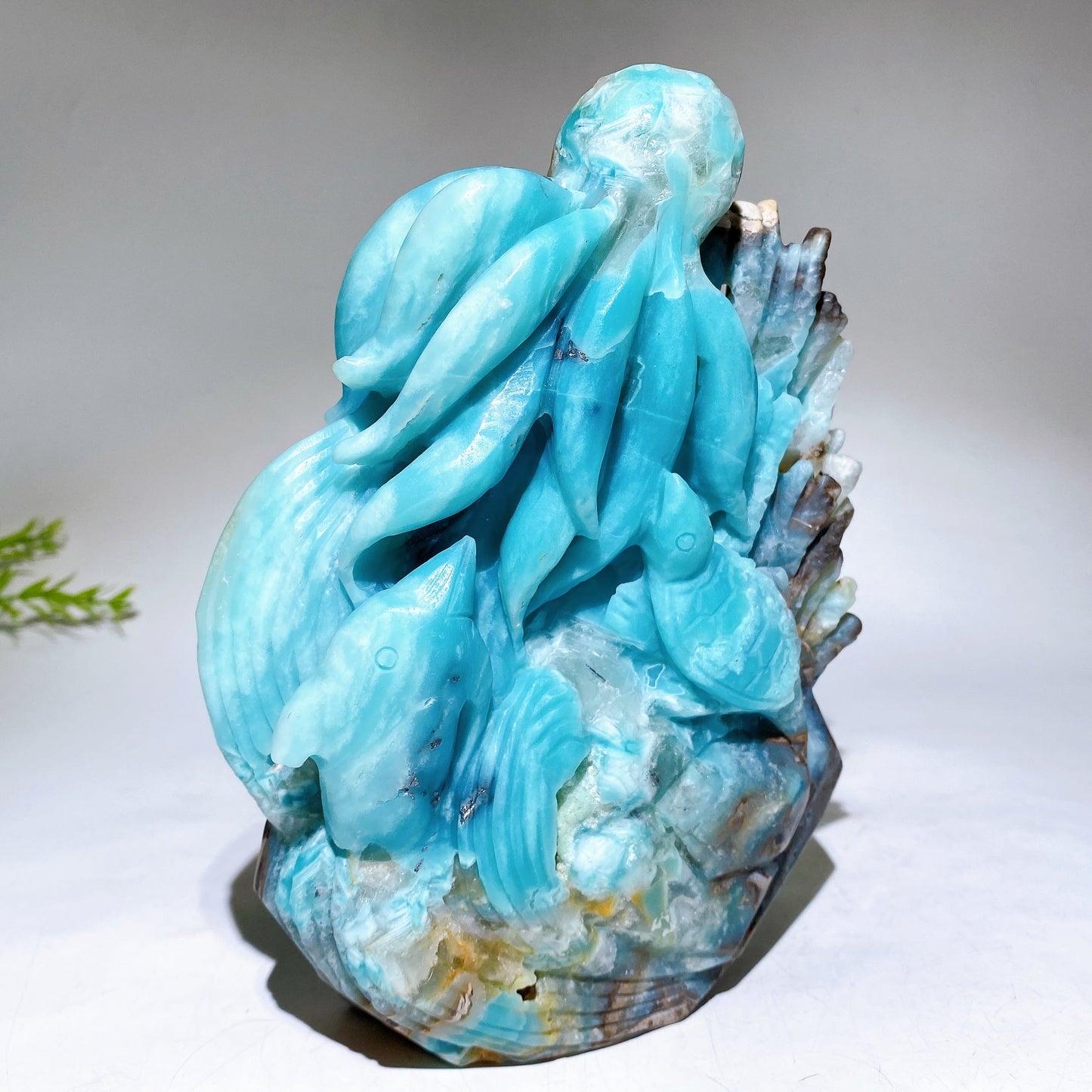 20cm Hand Carved Caribbean Calcite Ocean World Octopus Dolphin Turtle Free Form Crystal Healing Bulk Wholesale