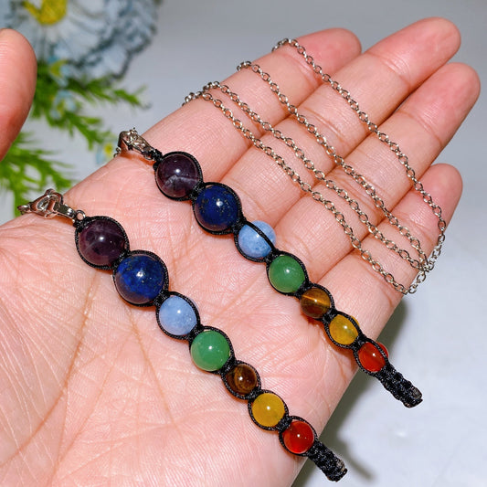 Chakra Neckalce with Silver Color Chain Crystal Healing Bulk Wholesale
