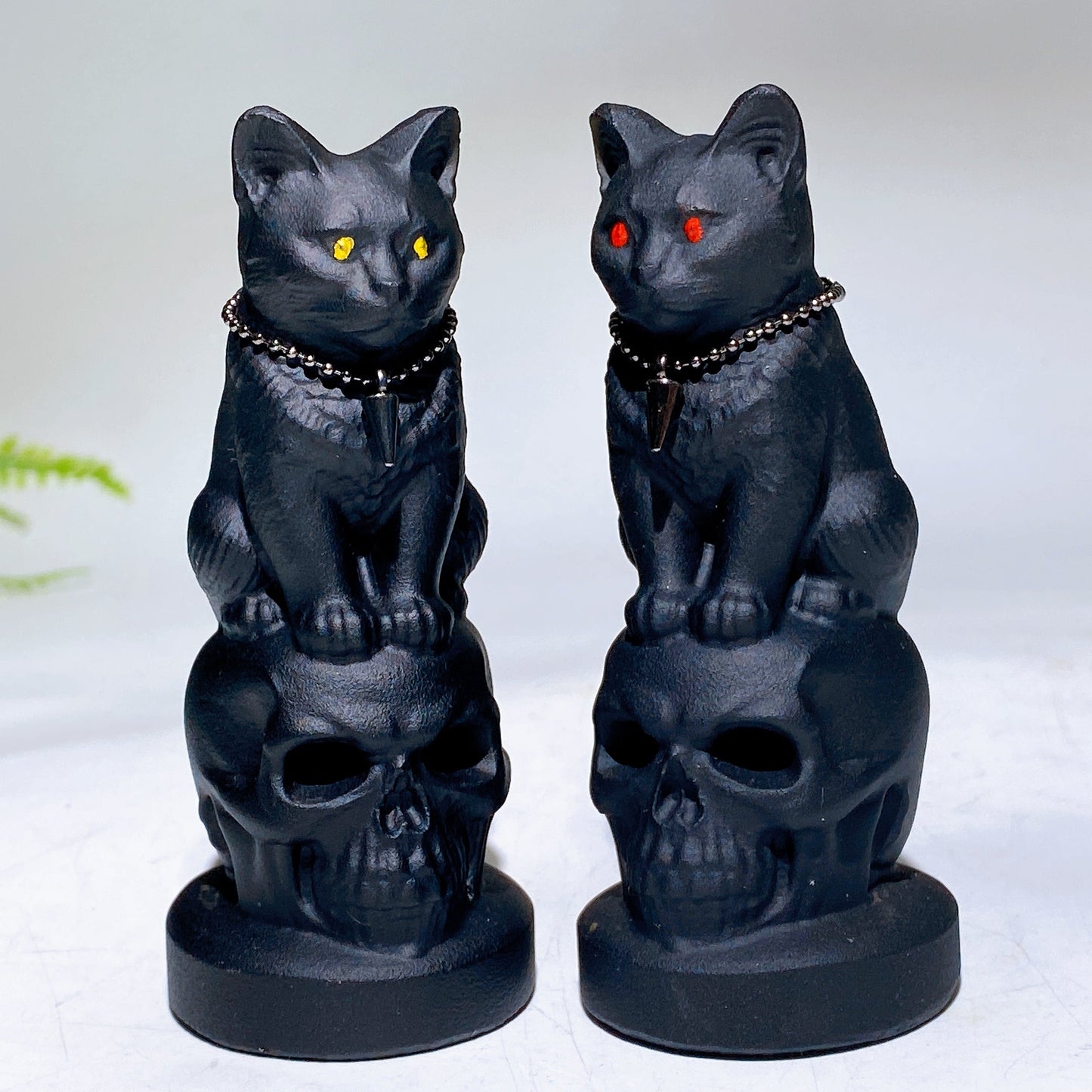 4.0" Black Obsidian Cat on Skull Carving Crystal Healing Bulk Wholesale
