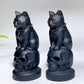 4.0" Black Obsidian Cat on Skull Carving Crystal Healing Bulk Wholesale