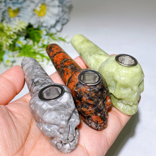 3.9" Crystal Skull Smoking Pipe Carving Crystal Healing Bulk Wholesale