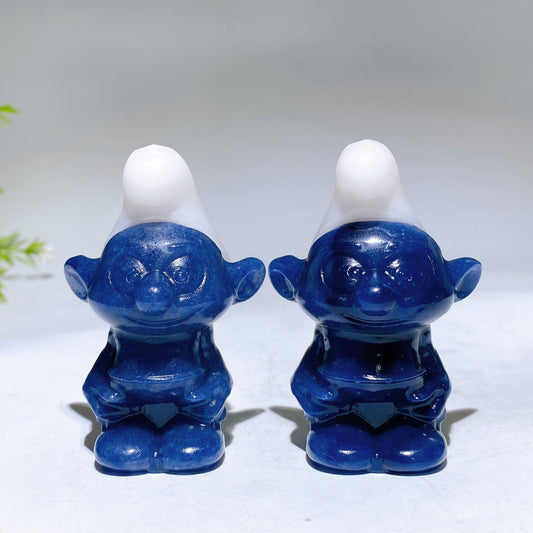 2.6" Blue Aventurtine White Jade Smurf Carving Crystal Healing Bulk Wholesale