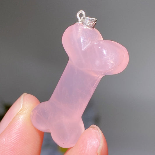 32mm S925 Rose Quartz Bone Pendant Crystal Healing Bulk Wholesale
