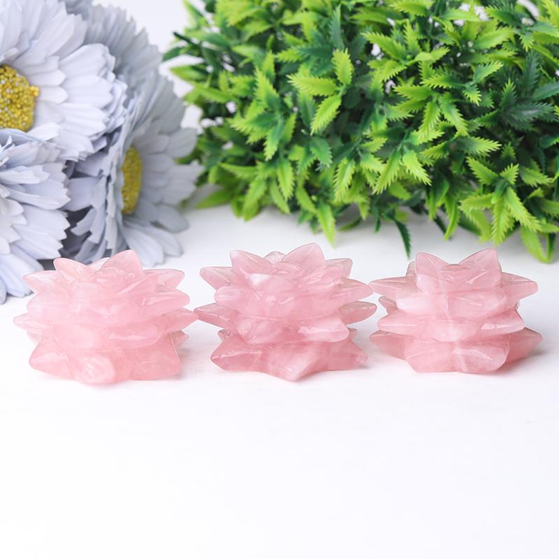 2" Rose Quartz Flower Crystal Carvings Plants Bulk Best Crystal Wholesalers