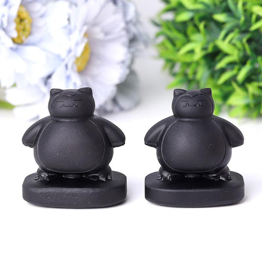 2" Black Obsidian Snorlax Crystal Carvings Cartoon Bulk Best Crystal Wholesalers