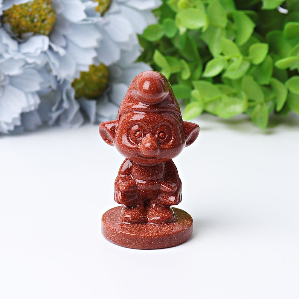 2.1" Blue Golden Sandstone Smurfs Crystal Carvings Cartoon Bulk Best Crystal Wholesalers