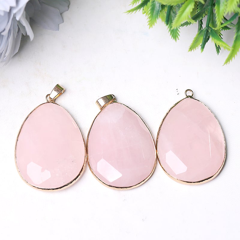 1.75" Rose Quartz Pendant with Golden Rim Best Crystal Wholesalers