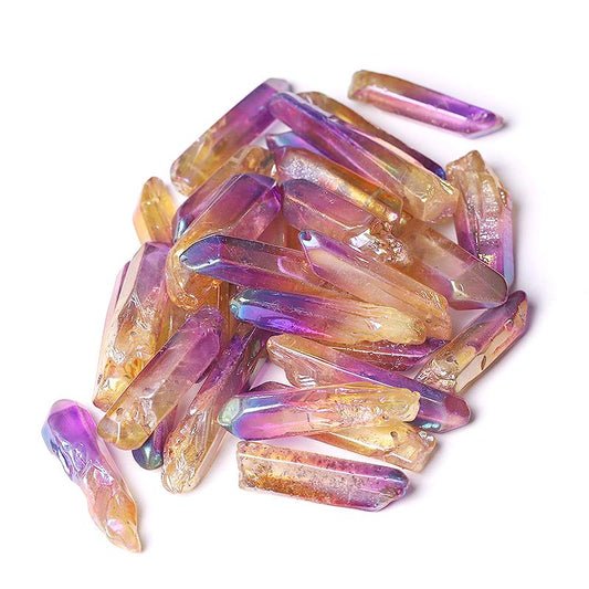 Drilled Double Color Aura Quartz Crystal Points Raw Rough Clear Rock Quartz Sticks