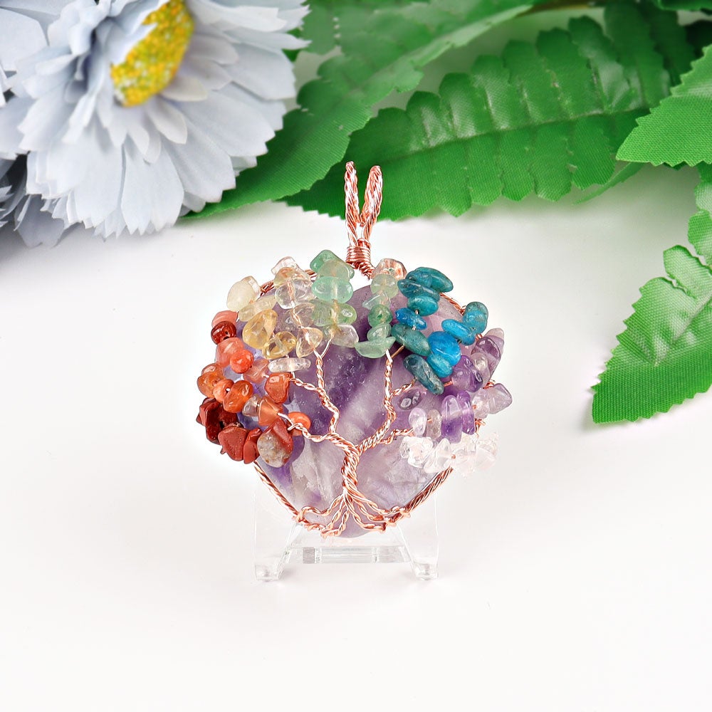 2" Chakra Tree of Life Wire Wrapped Heart Pendant Best Crystal Wholesalers