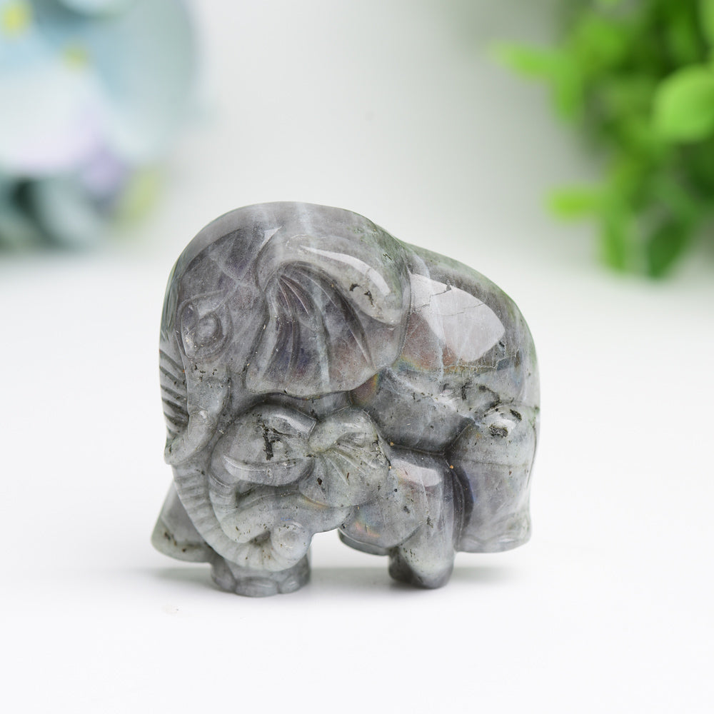 1.85" Mother & Baby Elephant Crystal Carving Bulk WholesaleBest Crystal Wholesalers