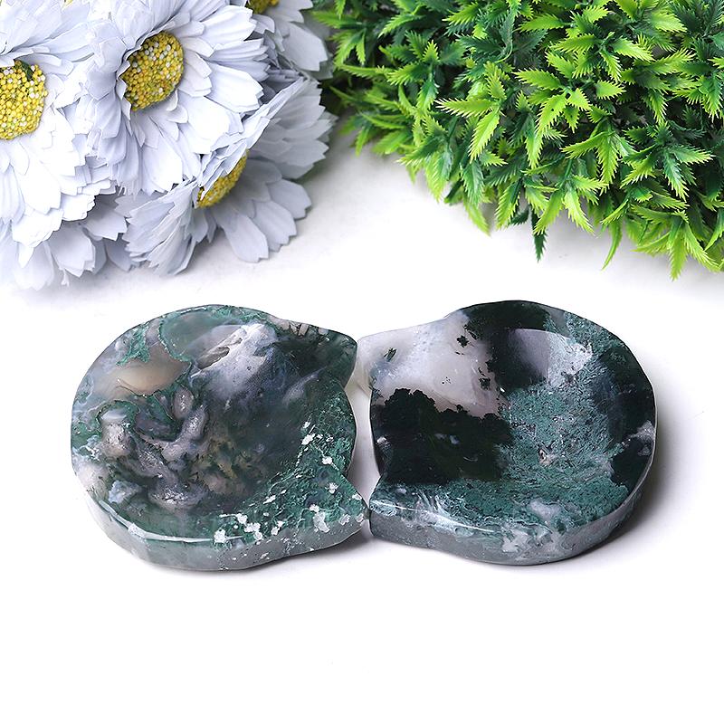 3.5" Moss Agate Cat Head Bowl Crystal Carvings Animal Bulk Best Crystal Wholesalers